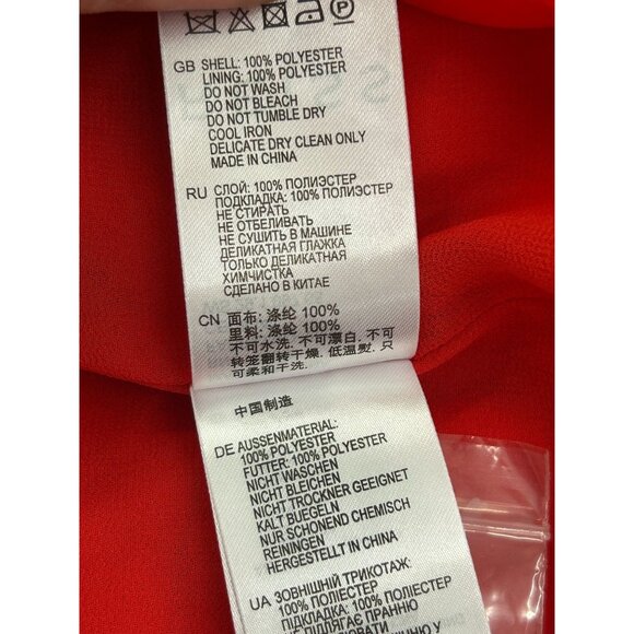 REISS Cecilia Frill-Detail Asymmetric Hem Dress Red 4 Cap Sleeves & Back Zipper - Picture 15 of 16